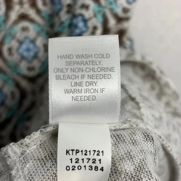 J Jill Love 100% Linen Tunic Blouse Blue Brown Printed M - Picture 4 of 7